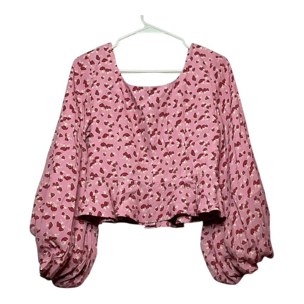 Women’s NWT Staud Gisele top in pink blush mushroom print with peplum, size 8 - Picture 2 of 5